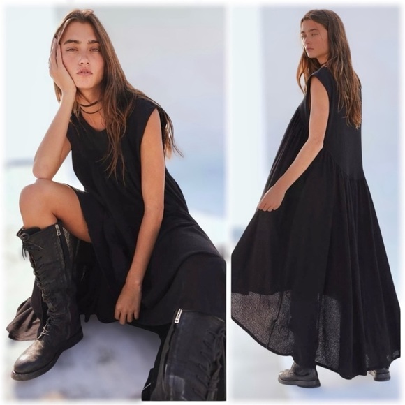 Free People Madelyn Midi Dress Black Sleeveless Small New Without Tag - Picture 2 of 12